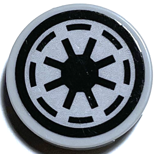 Lego Tile, Round 2 x 2 with Bottom Stud Holder with SW Galactic Republic Logo on Light Bluish Gray Background, Black Border, Thick Gaps Pattern (Sticker) - Set 75337 / Light Bluish Gray