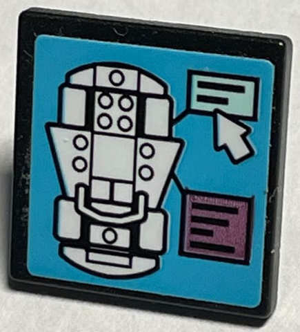 Lego Road Sign 2 x 2 Square with Open O Clip with White Car, Mouse Cursor Arrow and Text Boxes on Medium Azure Background Pattern (Sticker) - Set 41351