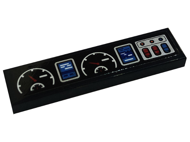 Lego Tile 1 x 4 with Speedometer, Buttons and Displays Pattern (Sticker) - Set 42128 / Black