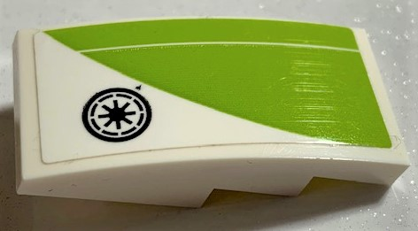 Lego Slope, Curved 4 x 2 with SW Galactic Republic Logo and Lime Curve Pattern Model Left Side (Sticker) - Set 75191