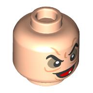 Lego Minifig Head Evil Queen, Back Eyebrows, Dark Tan Eyeshadow, Wrinkles, Single Tooth, Open Mouth Mean Smile / Angry Scowl Print / Light Nougat