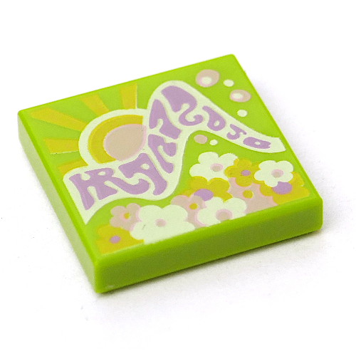Lego Tile 2 x 2 with Blooming Flowers print / Lime