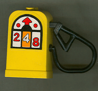 Lego Fabuland Gas / Fuel Pump with Fixed Black Hose with White Fuel Display, Red Arrow, Dots and Numbers 2, 4 and 8 Pattern Model Left Side (Sticker) - Sets 3670 / 3675