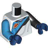 Lego Torso, Odd Arms, Space Suit, Black Diagonal Line, Dark Azure Top Half, Space Logo print, Left Black Arm, Right Dark Azure Arm, Dark Blue Hands / White