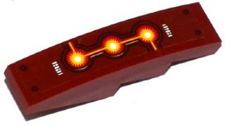 Lego Slope, Curved 4 x 1 with White Alien Characters, 4 Rivets, Fire Cores and Black, Red and Yellow Lines Pattern (Sticker) - Set 70142