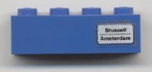 Lego Brick 1 x 4 with 'Brussell - Amsterdam' Pattern (Sticker) - Set 7710/7818 / Blue