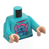 Lego Torso, Stitch on Coral Background Print, Medium Azure Arms, Light Nougat Hands / Medium Azure