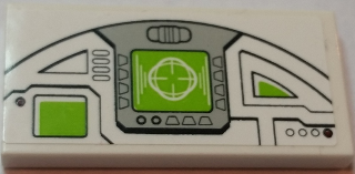 Lego Tile 2 x 4 with Pilot Console with Lime and White Head-up Display (HUD) Display Pattern Model Right Side (Sticker) - Set 75021