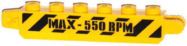 Lego Hinge Brick 1 x 6 Locking with Black Danger Stripes and 'MAX - 550 RPM' Pattern on Both Sides (Stickers) - Set 60036