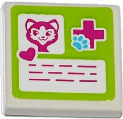 Lego Tile 2 x 2 with Cat Head, Heart, Magenta Cross and Animal Paw Pattern (Sticker) - Set 41085