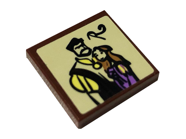 Lego Tile 2 x 2 with Letter R, Rapunzel and Frederic Pattern (Sticker) - Set 41157 / Reddish Brown