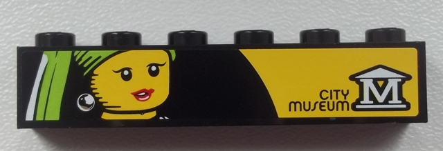 Lego Brick 1 x 6 with City Museum with 'M' logo and Female Minifigure Head Painting Pattern (Sticker) - Set 60026