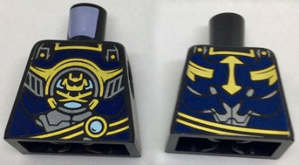 Lego Torso Ninjago with Silver and Dark Blue Armor, Gold Trim and Samurai Logo Pattern / Black