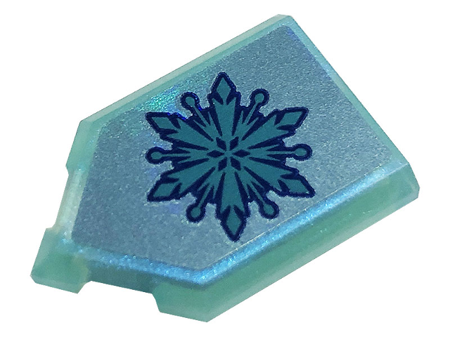 Lego Tile, Modified 2 x 3 Pentagonal with Metallic Light Blue Snowflake Pattern (Sticker) - Set 43197 / Opal Trans-Light Blue