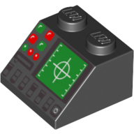 Lego Brick Sloped 45° 2 x 2 with Green Radar, Green/Red Buttons and Disk Slot Print / Black