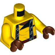 Lego Torso, Shirt, Brown Belt, Black Suspenders Print, Yellow Arms, Reddish Brown Hands