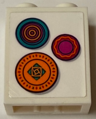 Lego Brick 1 x 2 x 2 with Inside Stud Holder with Orange, Dark Turquoise and Magenta Decorative Circles Pattern (Sticker) - Set 43231
