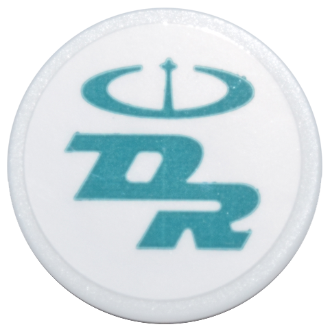 Lego Road Sign 2 x 2 Round with Clip with Dark Turquoise Antenna Logo and 'DR' Pattern (Sticker) - Set 71799 / White
