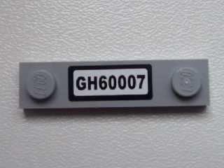 Lego Plate, Modified 1 x 4 with 2 Studs without Groove with 'GH60007' Pattern (Sticker) - Set 60007