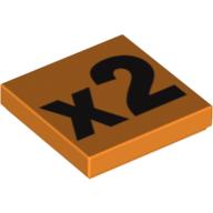 Lego Tile 2 x 2 with Black 'x2' Print / Orange