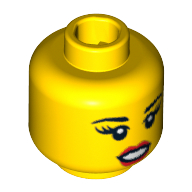 Lego Minifig Head Hollywood Starlet, Eyebrows, Thick Eyelashes, Red Lips, Open Mouth Print [Blocked Open Stud] / Yellow