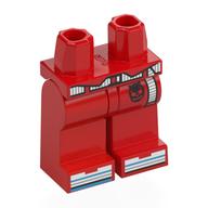 Lego Hips and Red Legs with White Striped Belt, White/Blue Striped Shoes, Black Logo Print / Red