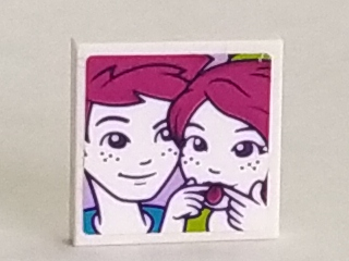 Lego Tile 2 x 2 with Portrait of Male and Female with Tongue Sticking Out Pattern (Sticker) - Set 41335