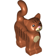 Lego Animal, Cat, Standing New Style with Dark Tan Chest and Muzzle, Brown Stripes, and Bright Pink Nose Print