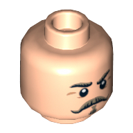 Lego Minifig Head Captain J. Fuller, Dual Sided, Dark Tan Moustache and Eyebrows, Stern / Angry Print [Hollow Stud] / Light Nougat