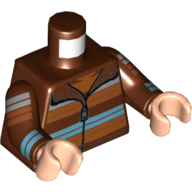 Lego Torso Jacket with Dark Orange/Medium Azure/White Striped Sweater, Zipper, and Fur Print, Reddish Brown Arms, Light Nougat Hands / Reddish Brown