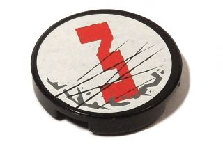 Lego Tile, Round 2 x 2 with Red Number 3, Dark Bluish Gray Splotches, and Black Scratches Pattern Model Right Side (Sticker) - Set 5973