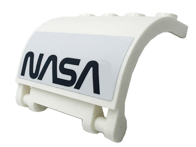 Lego Panel 3 x 4 x 3 Curved with Double Clip Hinge with Black 'NASA' Pattern Model Right Side (Sticker) - Set 41713 / White