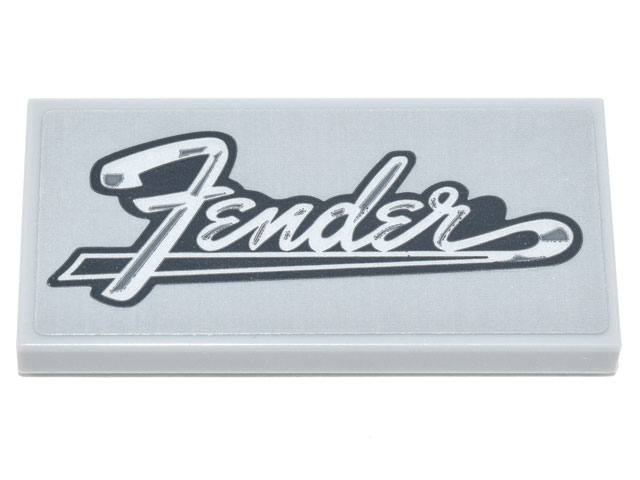 Lego Tile 2 x 4 with Black and White Fender Logo Pattern (Sticker) - Set 21329