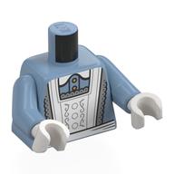Lego Torso, White Maid Apron, Light Bluish Grey Trim Print, Sand Blue Arms, White Hands