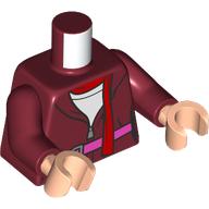 Lego Torso Hoodie, Laces, Dark Pink Belt, Red Scarf, White Shirt Print, Dark Red Arms, Light Nougat Hands