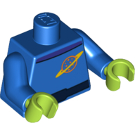 Lego Torso Space Suit, Dark Blue Belt, Dark Purple Collar, Planet with Ring Logo Print, Blue Arms, Lime Hands / Blue