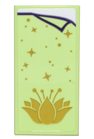 Lego Tile 2 x 4 with Yellowish Green Blanket with Gold Lotus Flower and Stars Pattern (Sticker) - Set 43205
