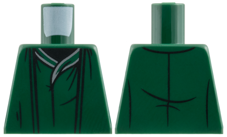 Lego Torso Robe with Gathers, Lines and Dark Bluish Gray Collar Trim over Black Shirt Pattern / Dark Green