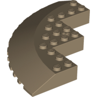 Lego Brick Round Corner 10 x 10 with Slope 33° Edge, Axle Hole, Facet Cutout / Dark Tan