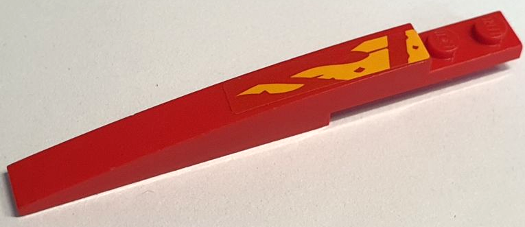 Lego Slope, Curved 10 x 1 with Bright Light Orange Flames and Diagonal Stripe Pattern Model Left Side (Sticker) - Set 71748