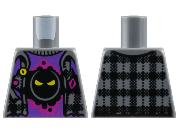 Lego Torso Flannel Vest over Dark Purple Shirt with Black Face, Yellow Eyes and Magenta Splotch Pattern / Dark Bluish Gray