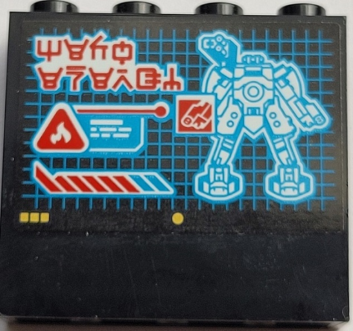 Lego Panel 1 x 4 x 3 with Side Supports - Hollow Studs with Display Screen with Buttons, Grid, Text Box, Power Bar, Fire Danger Triangle and Ninjago Logogram 'MECH ENERGY' Pattern (Sticker) - Set 71767