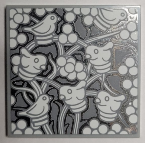 Lego Tile 4 x 4 with Silver Mirror with White Birds and Grapes Pattern (Sticker) - Set 21344