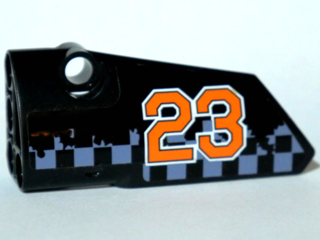 Lego Technic, Panel Fairing # 3 Small Smooth Long, Side A with Orange '23' on Gray Checkered Background Pattern (Sticker) - Set 42002