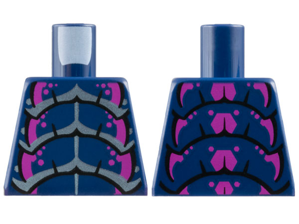 Lego Torso Insect Exoskeleton Segments with Magenta and Metallic Light Blue Highlights Pattern / Dark Blue