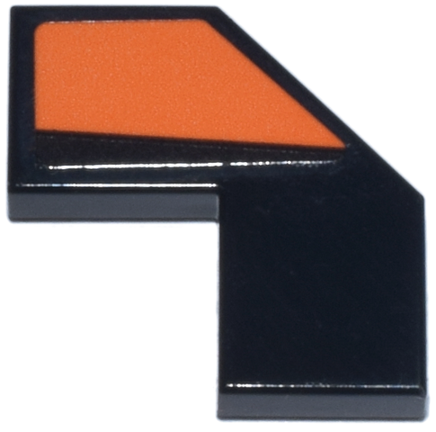 Lego Tile, Modified Facet 2 x 2 with Orange Panel Pattern Model Right Side (Sticker) - Set 77251 / Black
