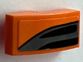 Lego Slope, Curved 2 x 1 x 2/3 with Black Curved Line and Dark Bluish Gray Air Vent Pattern Model Left Side (Sticker) - Set 75880 / Orange