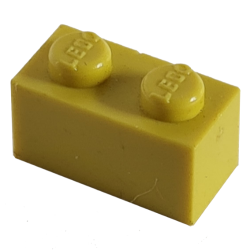Lego Modulex Brick 1 x 2 with LEGO on Stud / Modulex Lemon