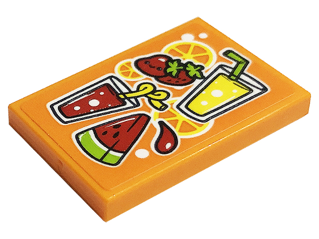 Lego Tile 2 x 3 with Watermelon, Orange Slices, Strawberries and Glasses of Juice Pattern (Sticker) - Set 41701