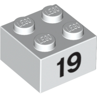 Lego Brick 2 x 2 with Black "19" Print / White